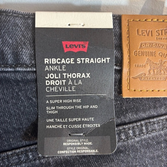 LEVI’S Sz 32 Ribcage Ankle Straight Washout Black Button Fly Jeans NEW WITH TAG - Picture 9 of 16